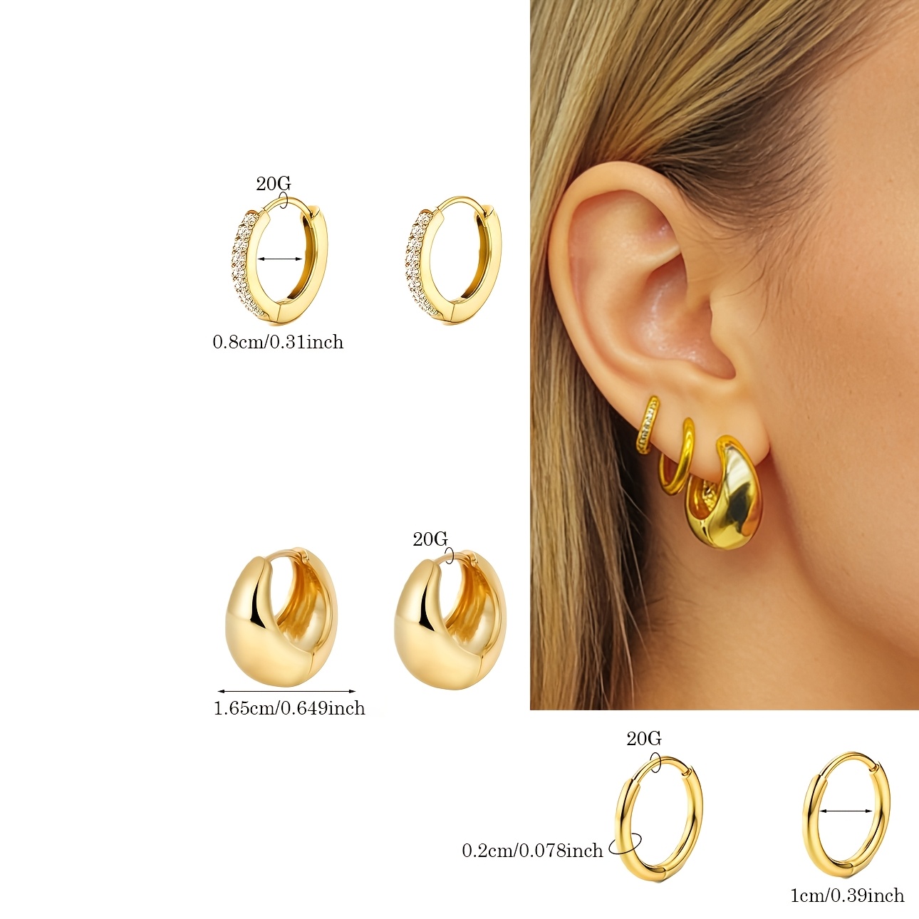 6pc Women's Elegant Hoop Earrings Set — 18K Plated